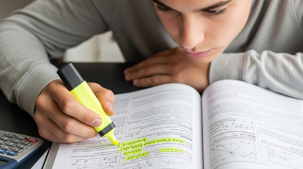 A student highlighting keywords in a maths question